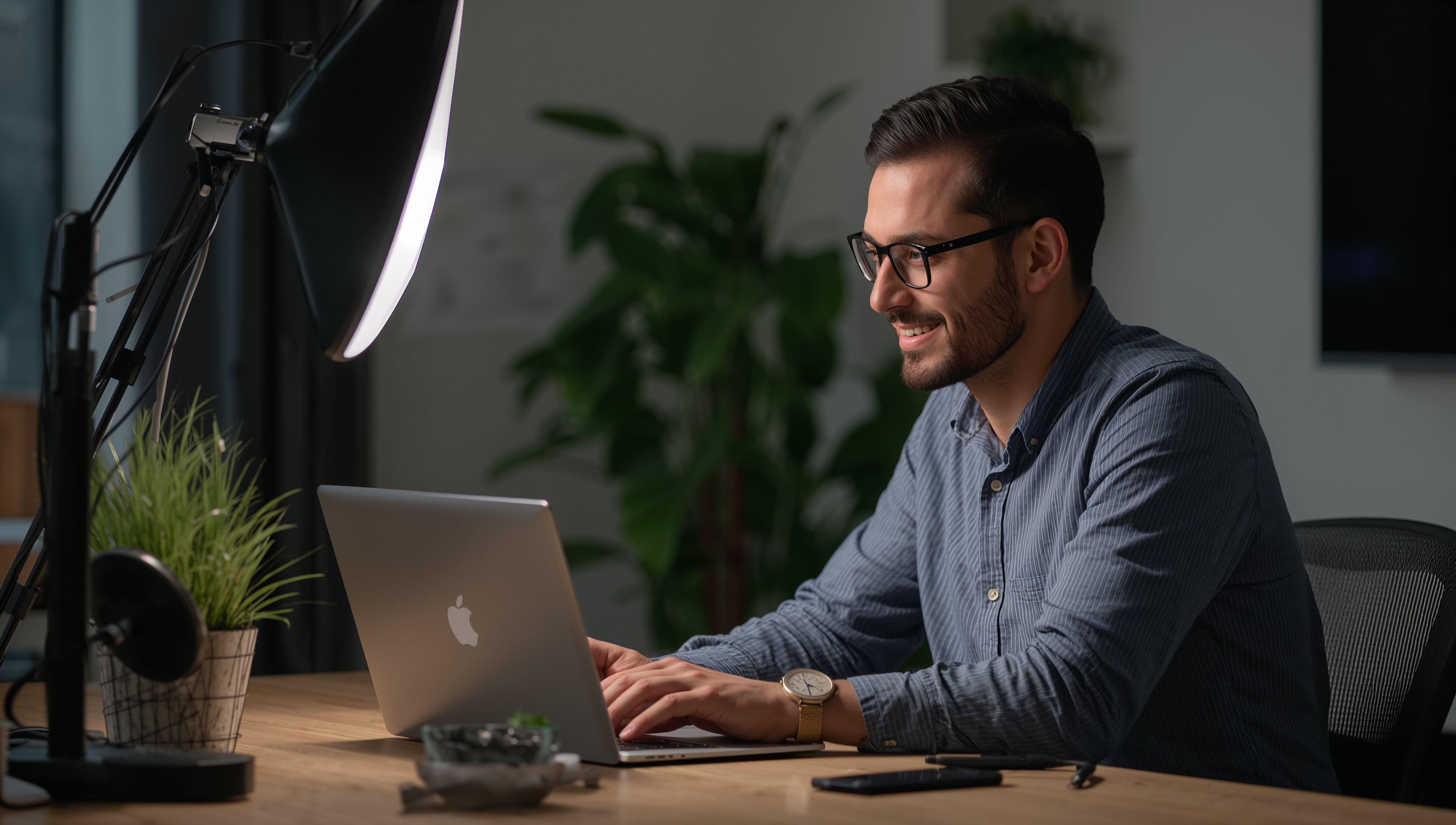 Content creator working on a laptop producing blog content and articles for content marketing