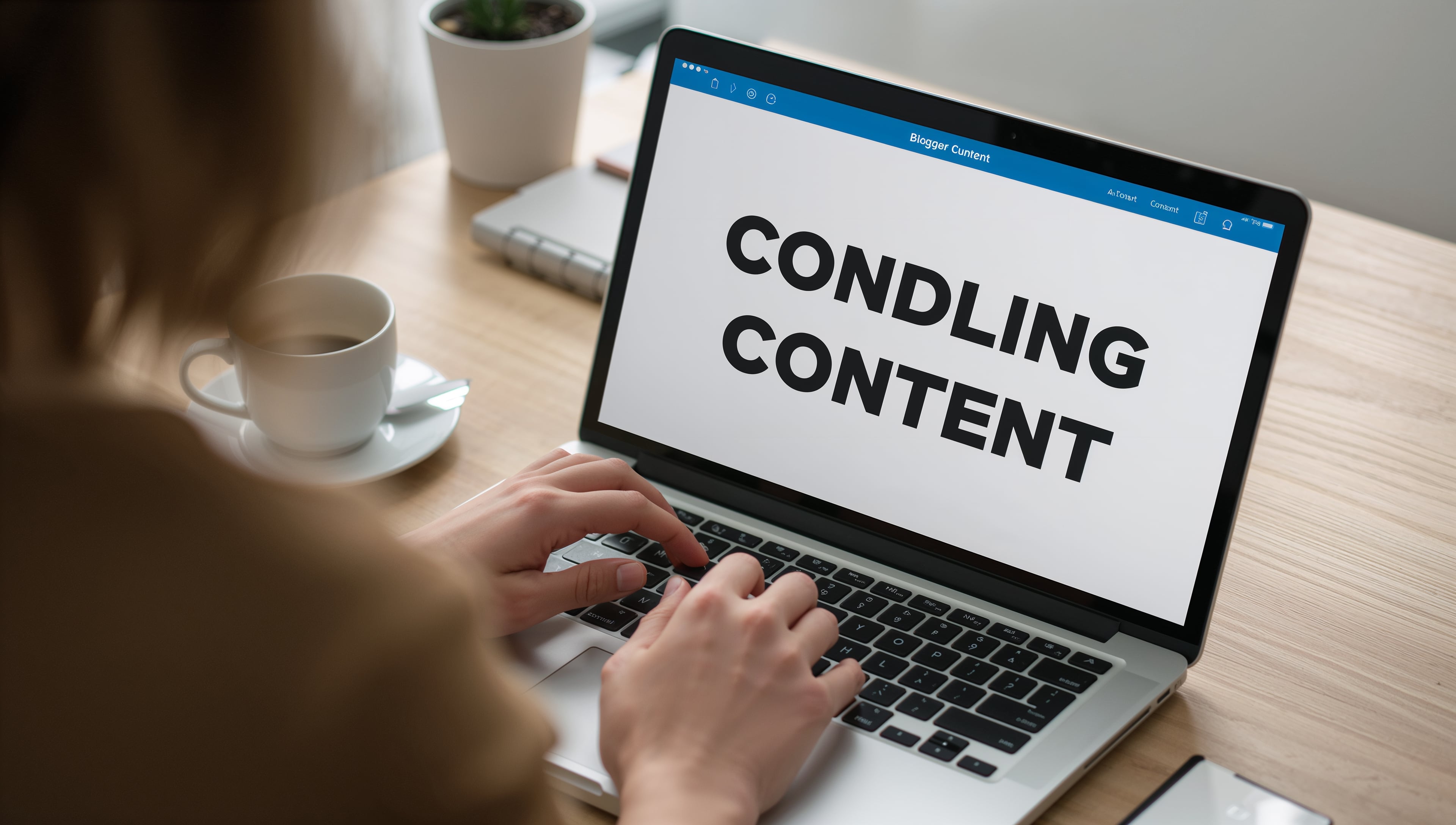 Blogger writing content on laptop