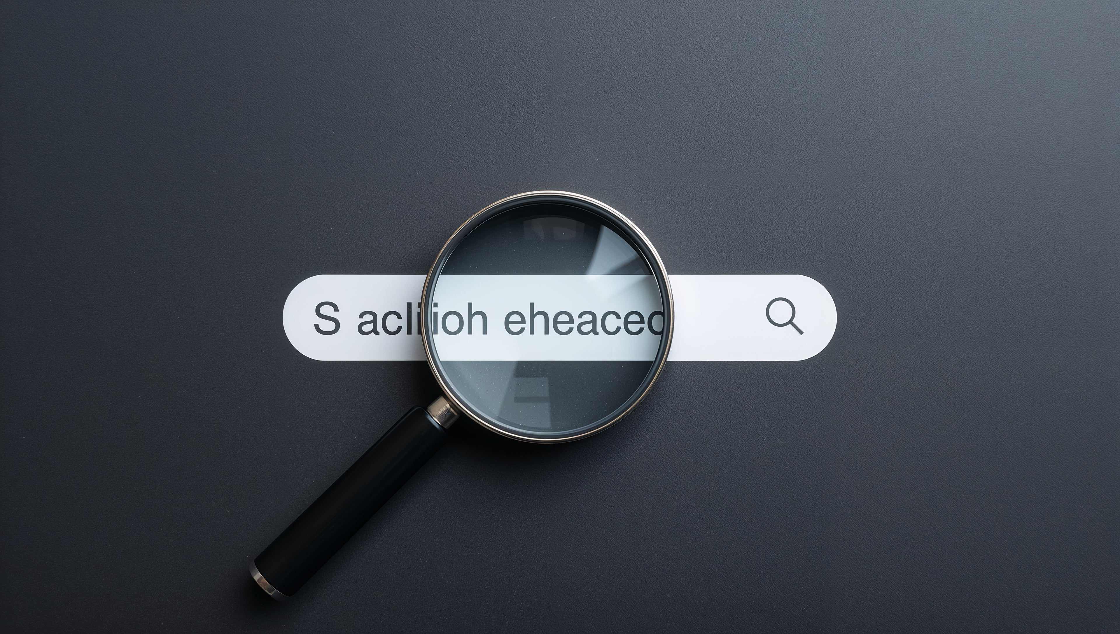 Search engine optimization concept with magnifying glass over search bar, digital marketing, clean design